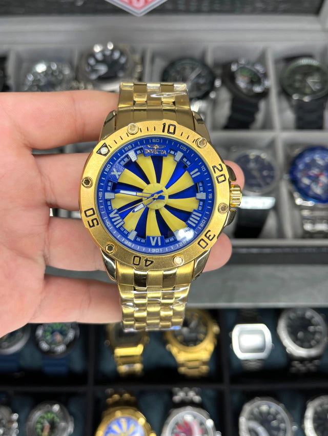 Relógio Invicta Speed Dourado Fundo Azul