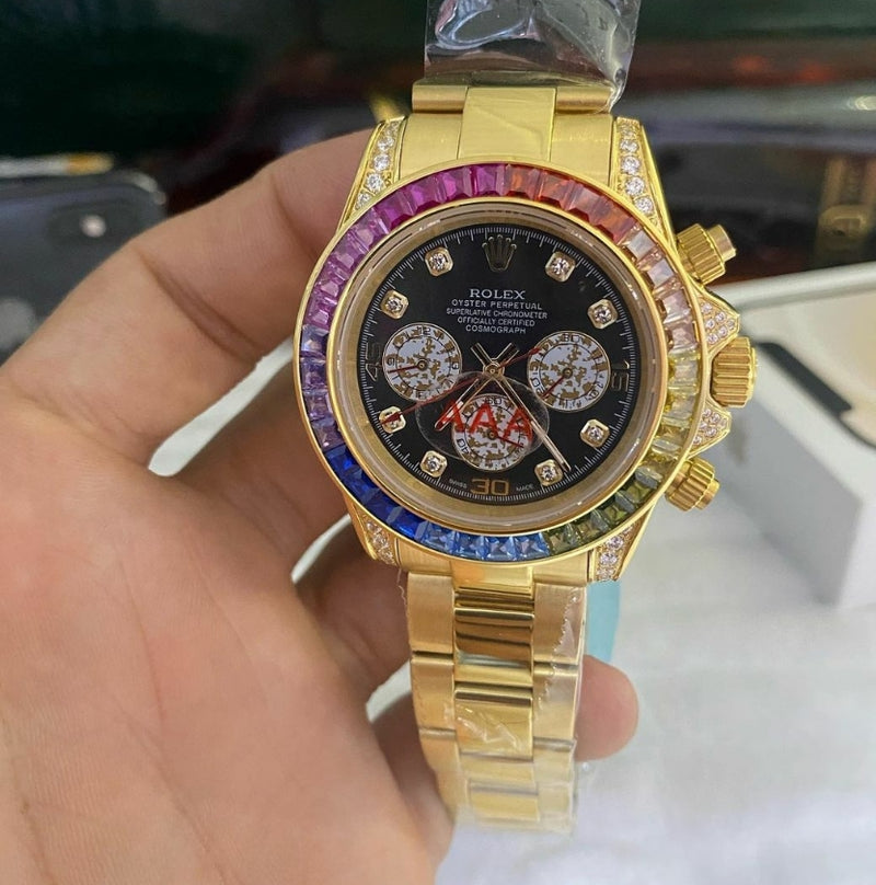 Relógio Rolex Daytona Rainbow Black Dial Yellow