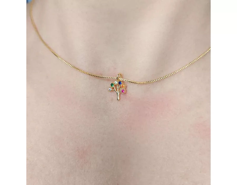 Choker Árvore da Vida Colorida Folheado em Ouro 18K