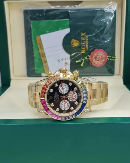 Relógio Rolex Daytona Rainbow Black Dial Yellow