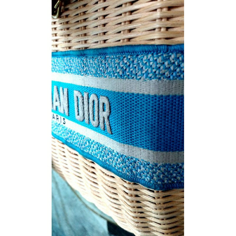 Lady Dior Natural Wicker & Light Blue Oblique Jacquard