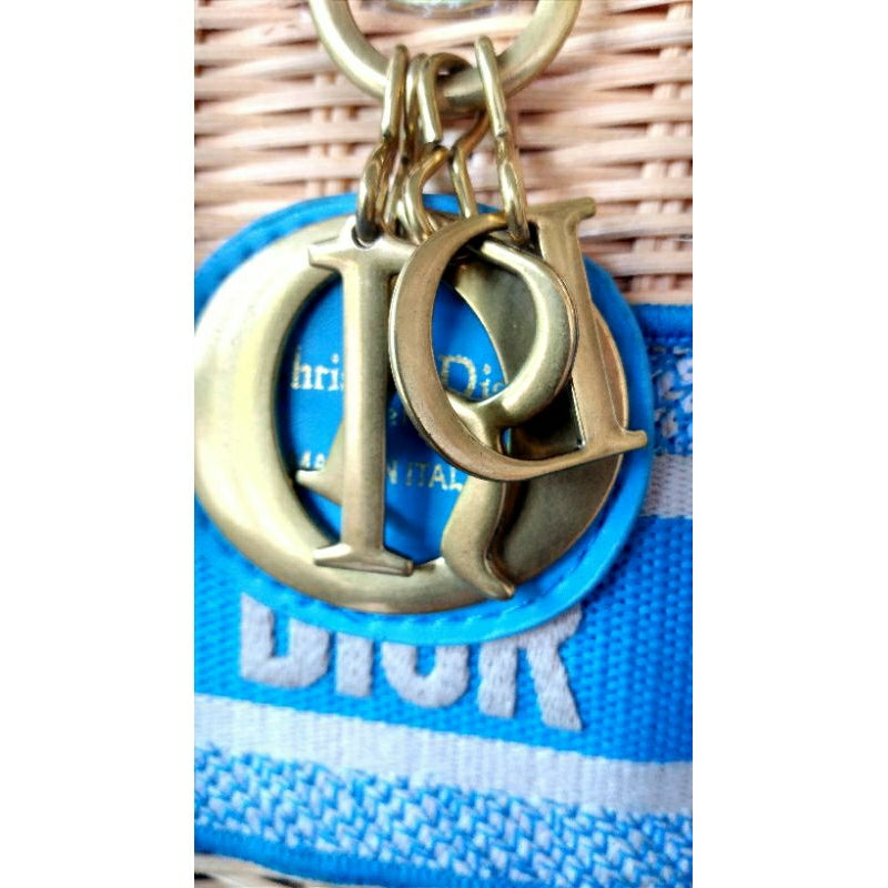 Lady Dior Natural Wicker & Light Blue Oblique Jacquard