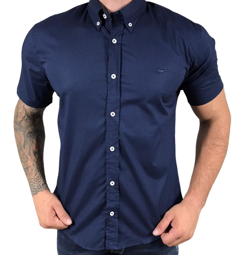 Camisa Social Curta Lacoste Azul Marinho