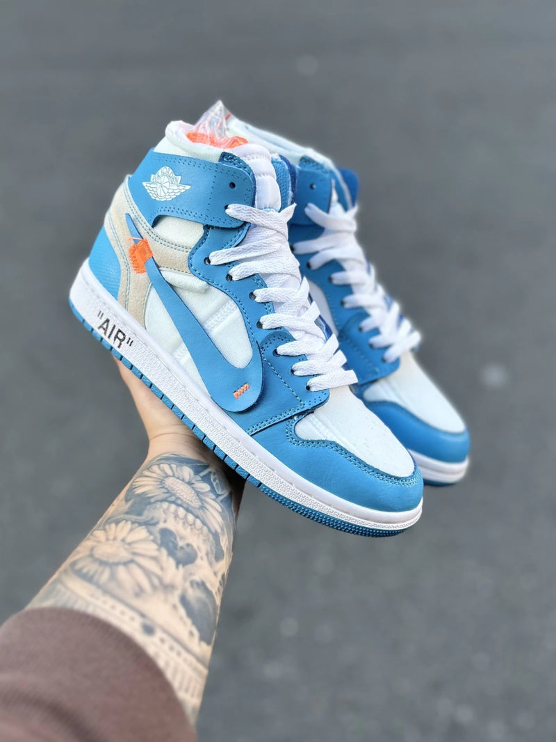 Tênis Collab x Of-White Air Jordan 1 Retro High University Blue Azul