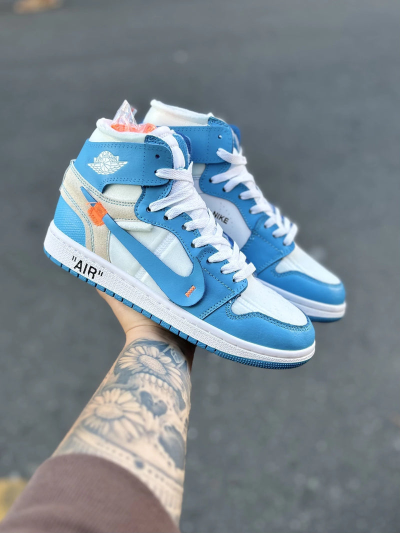 Tênis Collab x Of-White Air Jordan 1 Retro High University Blue Azul