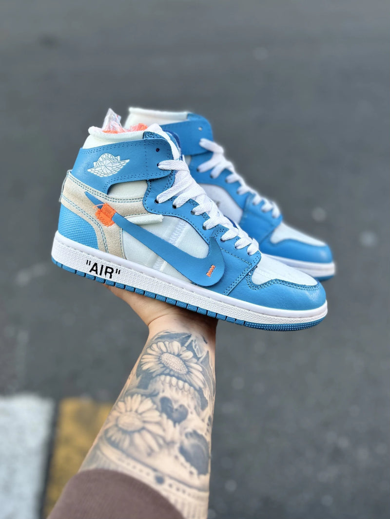 Tênis Collab x Of-White Air Jordan 1 Retro High University Blue Azul