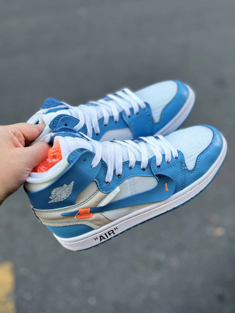 Tênis Collab x Of-White Air Jordan 1 Retro High University Blue Azul