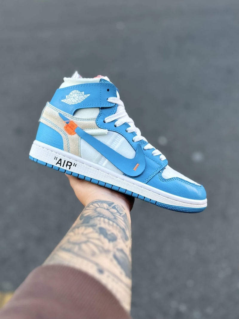 Tênis Collab x Of-White Air Jordan 1 Retro High University Blue Azul