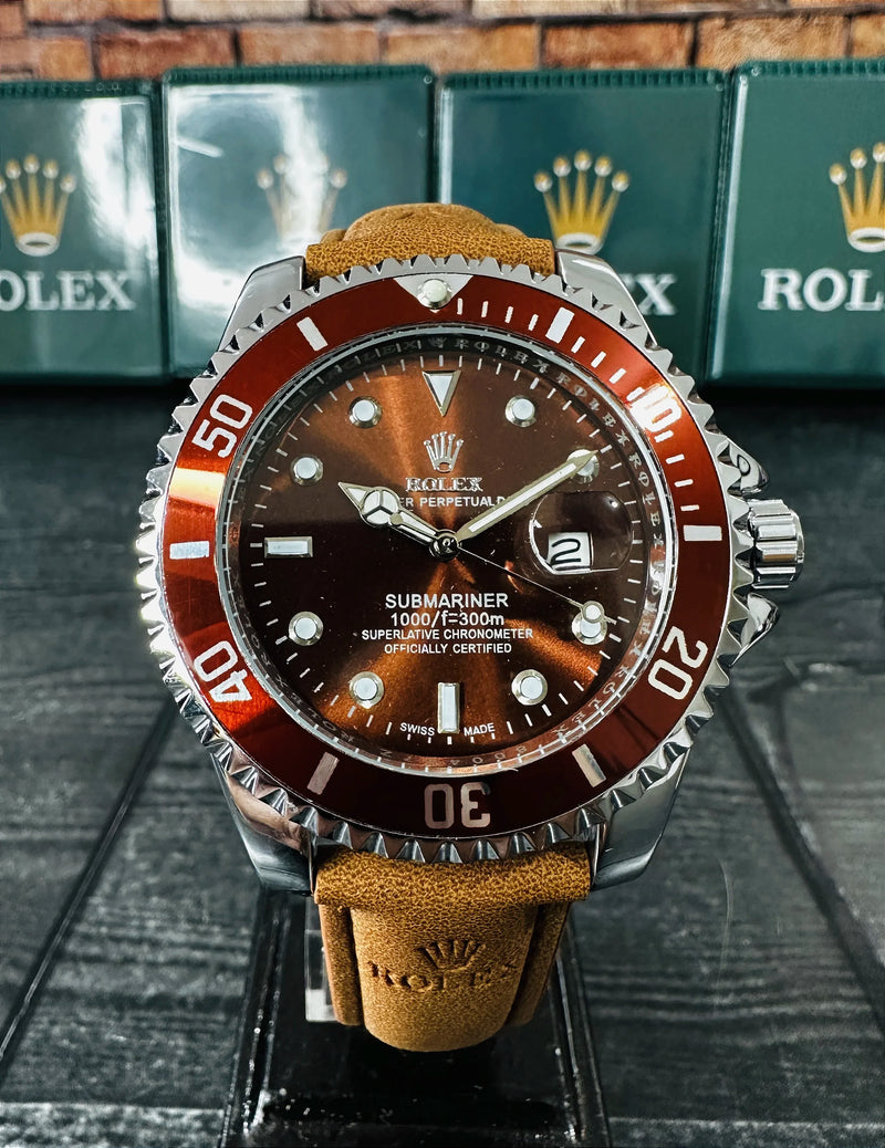 Relógio Rolex Submariner Strap Couro Brown