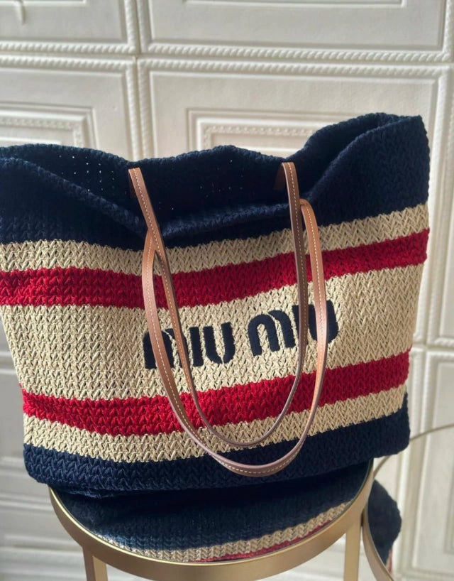 Bolsa de Ombro MIU MIU Stripes Woven Tote