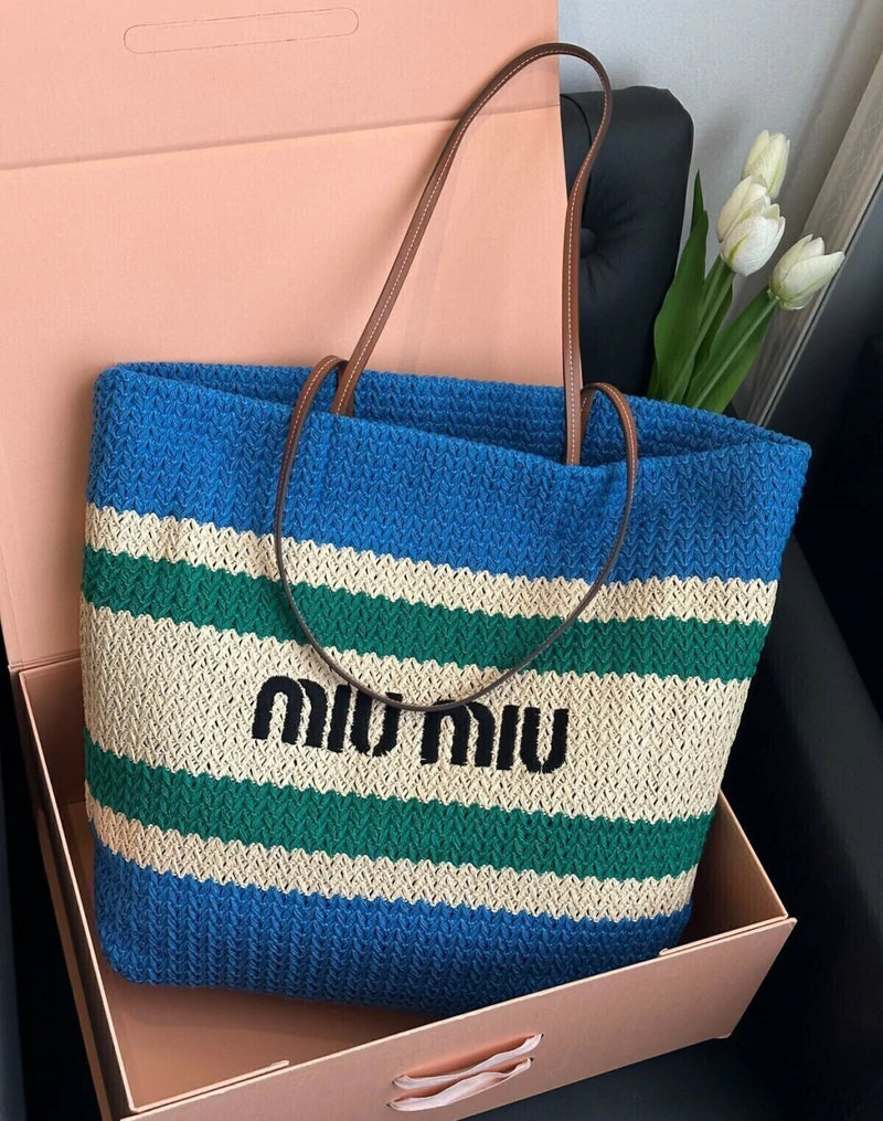 Bolsa de Ombro MIU MIU Stripes Woven Tote