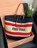 Bolsa de Ombro MIU MIU Stripes Woven Tote