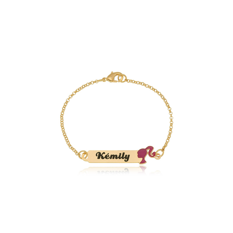 Pulseira Personalizada Chapada Com Nome e Desenho Folheado em Ouro 18k Personagem Ana