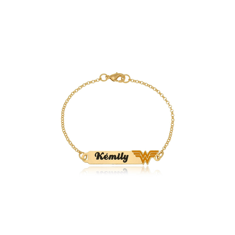 Pulseira Personalizada Chapada Com Nome e Desenho Folheado em Ouro 18k Personagem Ana