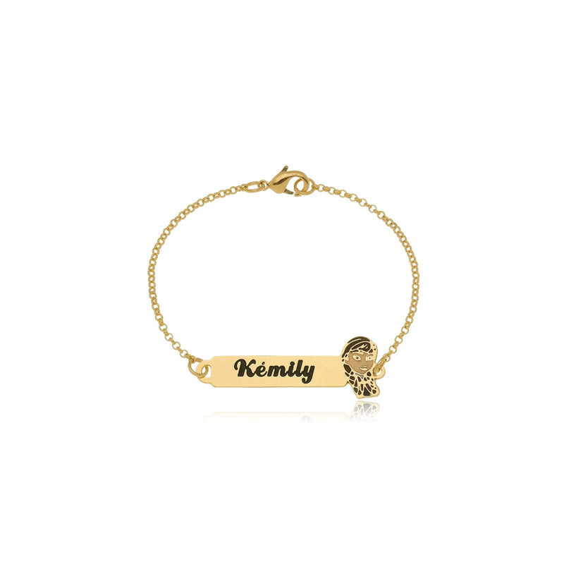 Pulseira Personalizada Chapada Com Nome e Desenho Folheado em Ouro 18k Personagem Ana