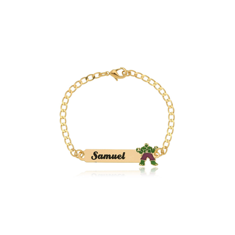 Pulseira Personalizada Chapada Com Nome e Desenho Folheado em Ouro 18k Personagem Ana