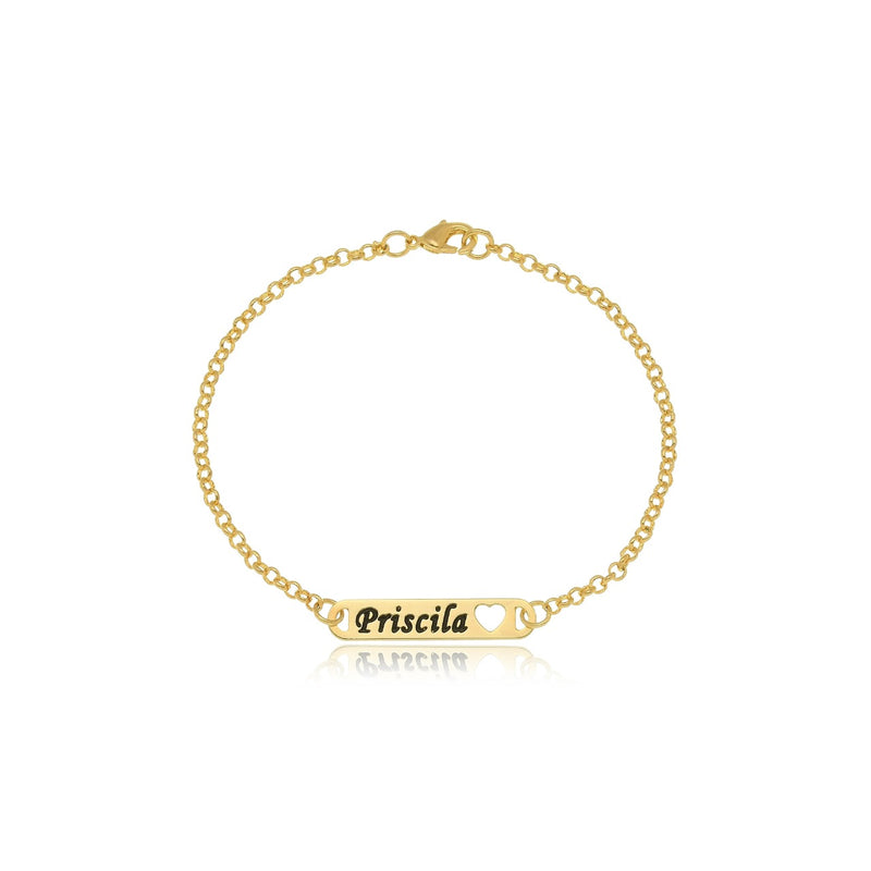 Pulseira Personalizada Chapada Nome Coração Vazado Folheado Ouro 18k