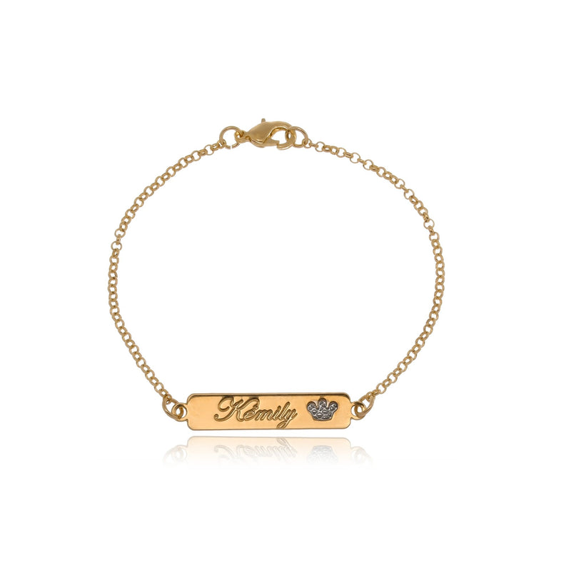 Pulseira Personalizada com Nome Chapado e Símbolo Lateral Folheado em Ouro 18K