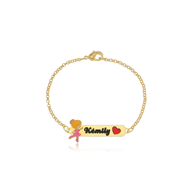 Pulseira Personalizada Chapada Com Nome e Desenho Folheado em Ouro 18k Personagem Ana