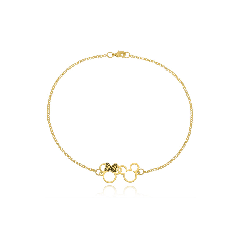 Pulseira Personalizada Mickey e Miney  Folheado em Ouro18k