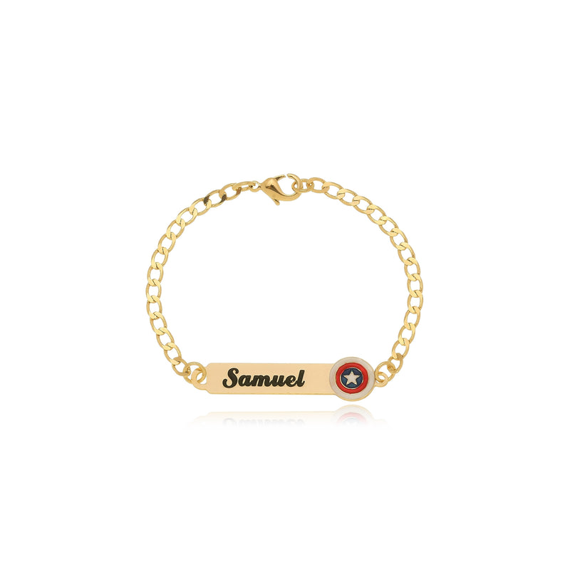 Pulseira Personalizada Chapada Com Nome e Desenho Folheado em Ouro 18k Personagem Ana