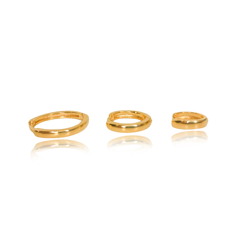 Trio de Brinco Liso Folheado em Ouro 18K