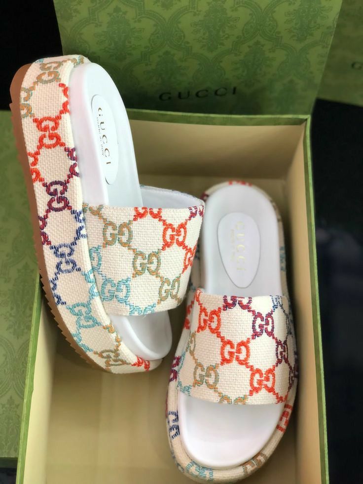 Gucci Slide Platform White Angelina Rainbow