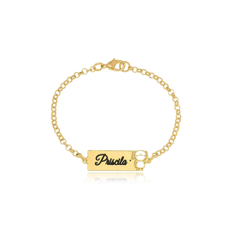 Pulseira Personalizada Chapada Com Nome e Desenho Folheado em Ouro 18k Personagem Ana